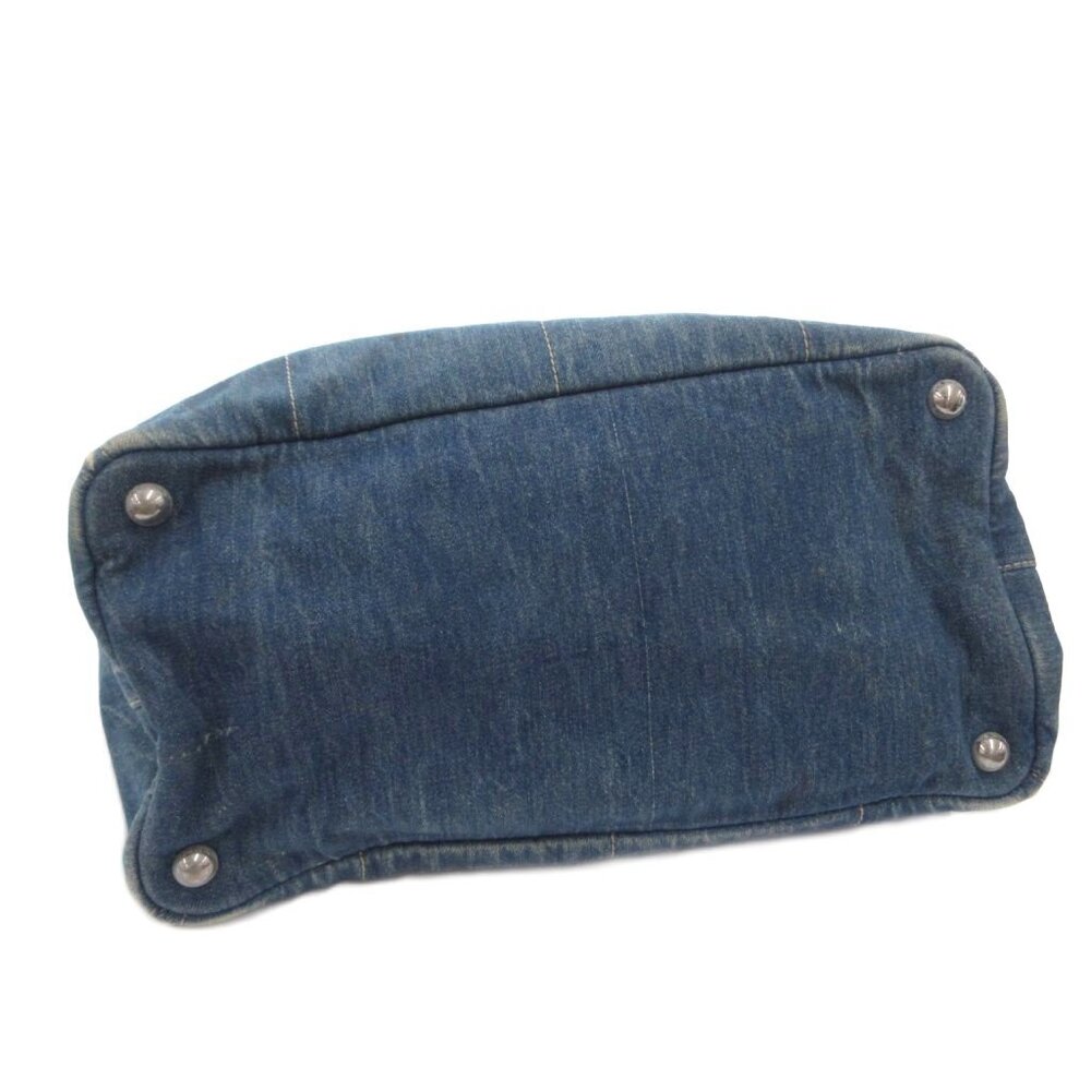 Prada Canapa Handbag Denim Tote Triangle Plate Indigo Blue FF - Picture 4 of 9